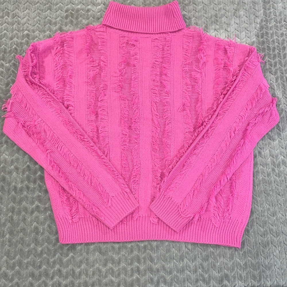 New Look Pink Turtle Neck Cardigan with fringe.‎  Size Large.